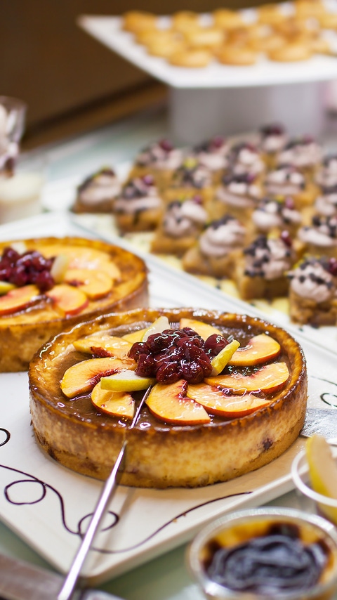 Cakes and pastries on buffet table